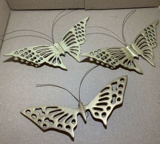 Vintage Set of 3 Solid Brass Wall Hanging Butterflies 2