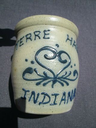 Vintage Maple City Pottery Salt Glazed Open Crock Jar Terre Haute Indiana 1982