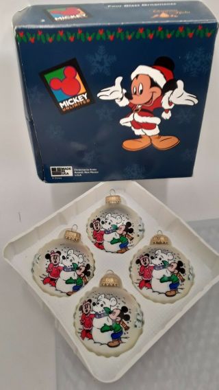 Vintage Disney Mickey Mouse Minnie Glass Christmas Krebs Ornament