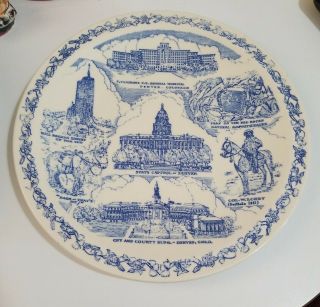 Vintage Vernon Kilns Souvenir Plate - State Of Colorado - Blue Delft 10.  5 "