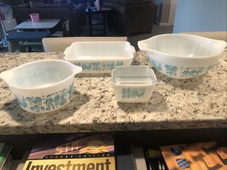 Vintage 4 Piece Pyrex Amish Butterprint Cinderella Mixing Bowl And More