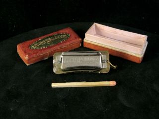 Tiny Miniature German Mouth Organ Vintage Koch Harmonica Toy Charm & Box