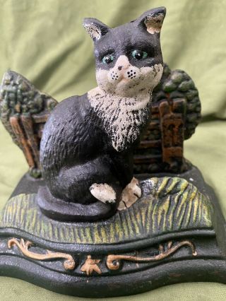 Vintage Hubley Cast Iron Kitty Cat In The Yard Napkin/letter Holder