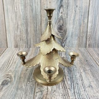 Vtg Waccamaw Brass Christmas Tree 5 Candle Holder Candelabra Made In India