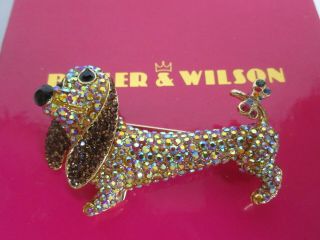 Vintage Signed Butler&wilson Crystal Rhinestone Dachshund Sausage Dog Brooch