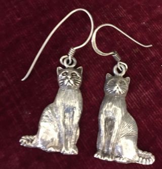 Vintage jewellery gorgeous sterling silver cat pendant earrings - pierced 2