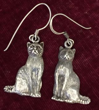 Vintage jewellery gorgeous sterling silver cat pendant earrings - pierced 3