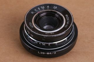Industar 69 Lens Leica M39 28mm F/2.  8 Vintage,  Adapter Micro 4/3 Mount