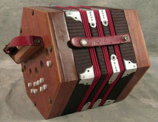 Squeezebox Concertina Vintage Wood Musical Instrument 20 Keys Leather Handstraps
