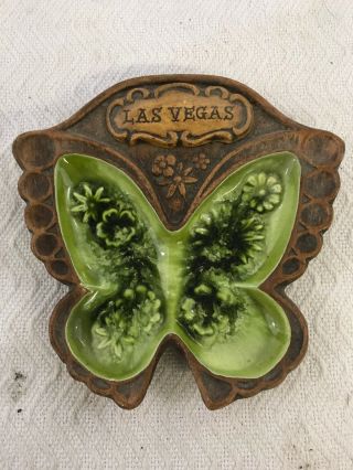 Vintage Las Vegas Souvenir Ashtray Treasure Craft Usa Butterfly Theme Decor D2