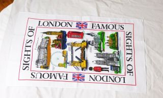 Famous Sights Of London Souvenir Linen Tea Towel 100 Cotton - 31.  75 " X 19.  25 "