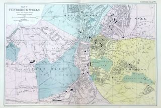 Tunbridge Wells,  1910 - Antique Map / City Plan,  Bacon.