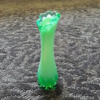Vintage Green Glass Bud Vase 8 Finger Small 6 " Decor