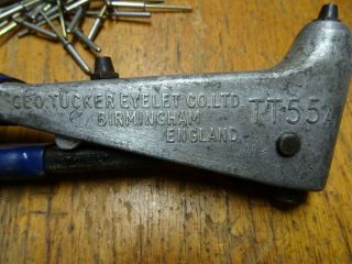 Vintage Geo.  Tucker Eyelet Co Ltd.  Birmingham Tt55a Pop Riveting Gun & 35 Rivets