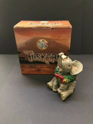 Tuskers Christmas Elephant Ornament With Bell Figurine Vintage Rare Lenox