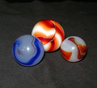 Vintage Akro Agate Co.  Mixed Marble Grouping (3) - - Incl.  A Blue Oxblood