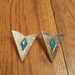 Vintage Rockmount Collar Points Tips,  Silver & Turquoise Color
