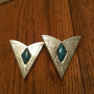 Vintage Rockmount collar points tips,  Silver & turquoise color 2
