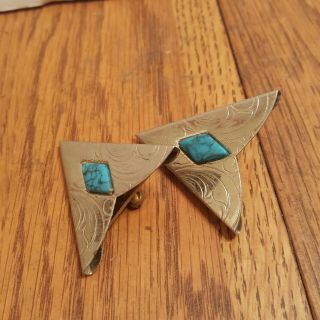 Vintage Rockmount collar points tips,  Silver & turquoise color 3