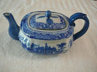 Vintage Victoria Ware Ironstone Flow Blue & White Teapot,