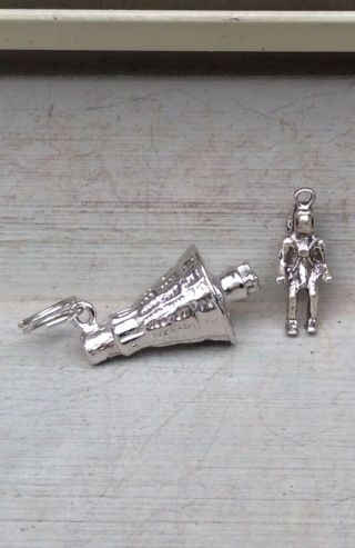 Nasa Astronaut,  Mercury Space Capsule - 2 Vintage Sterling Bracelet Charm