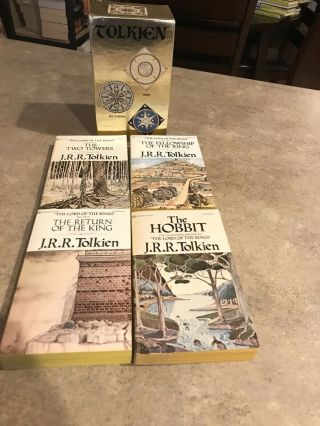 Vintage 1970s Lord Of The Rings Gold Box Set Paperbacks J.  R.  R.  Tolkien