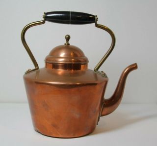 Vintage Copper Brass Teapot Kettle With Black Handle.