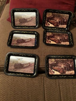 A Set Of 6 Black Pictured Metal Trays From The Pioneer Tunnel,  Ashland,  Pa