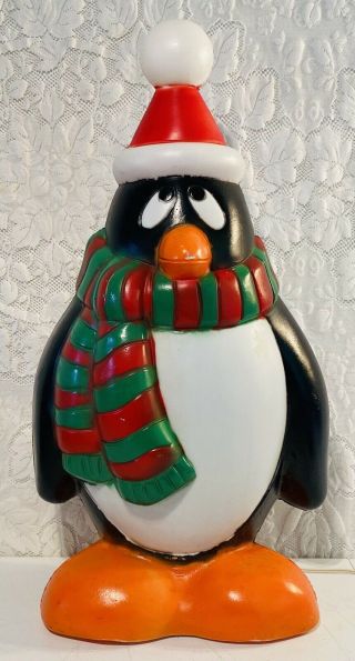 Vintage Christmas General Foam 28 " Penguin Chilly Willy Lighted Blow Mold Green