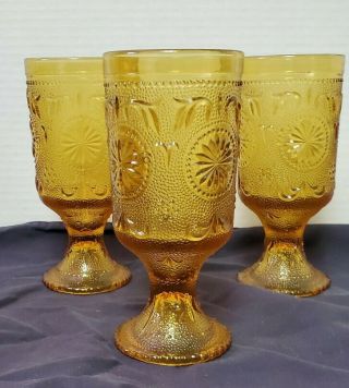 Set Of 3 Vintage Amber Concord Pattern Brockway Co.  Goblets