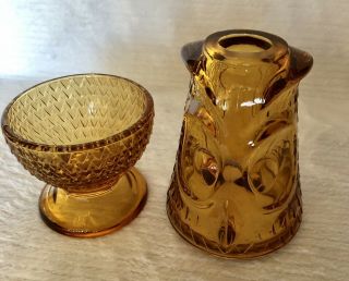 VINTAGE VIKING GLASS OWL AMBER FAIRY LAMP HALLOWEEN 3