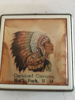 Vintage Carlsbad Caverns Powder Case American Indian National Park N.  M.