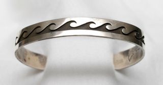 Vintage Hopi Sterling Silver Water Symbols Bracelet For A Small Wrist; Signed