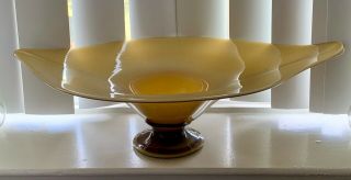 Vintage Murano Hand Blown Italian Art Glass Footed Centerpiece Bowl Amber Brown
