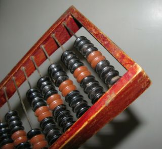 Vintage Wood Wooden Abacus Dovetail Small Painted Tin Lithuania 6 X 4 3/4in