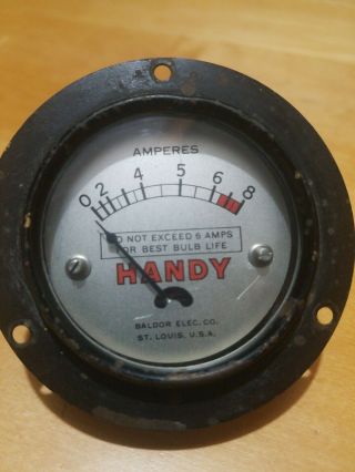 Vintage Antique Handy 8 Amperes Amp Meter Baldor Electric Co.  Aircraft Gauges