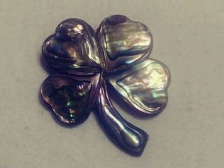 Mexico 925 Silver - Vintage Abalone Shell 4 Leaf Clover Brooch Pin