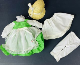 Vintage Doll Dress Clothes Southern Pinafore Sheer Apron Hat For 11” - 12” Dolls