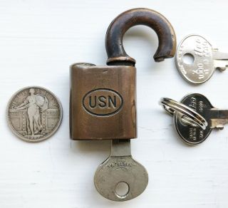 Vintage CORBIN Padlock UNITED STATES NAVY (USN),  3 Operable Keys 3