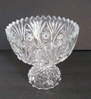 Vintage 4.  5 Lead Cut Crystal Clear Glass Pedestal Compote Candy Nut Bowl Dish
