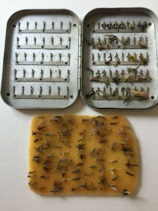 Vintage Wheatley Silmalloy Metal Fly Box W 85 Clips 112 Flies Made In England