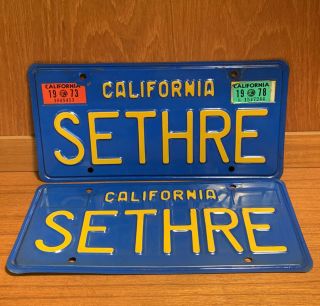 Vintage California Blue Yellow License Plates Matching Set Pair Plates