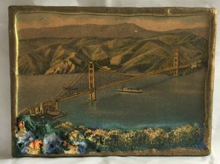 Vintage Unique 1938 Golden Gate Bridge Souvenir Picture With Raised Relief Rare