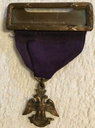 Vintage Scottish Rite Masonic Medal With Purple Ribbon Freemasonry Fraternal