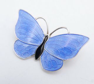 Vintage Sterling Silver Guilloche Enamel Butterfly Brooch Volmer Bahner