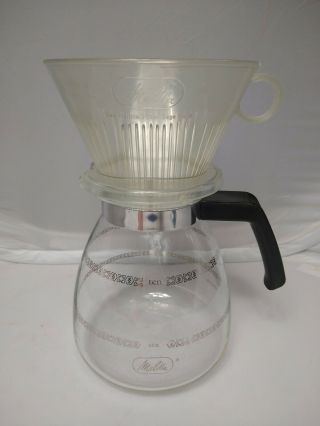 Vintage Melitta 10 - Cup Pour Over Glass Coffee Pot Carafe W Cone Pour Thru Filter