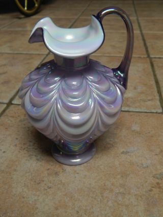 Vtg Fenton Art Glass Lavender,  Purple Iridescent Overlay Draped Pitcher