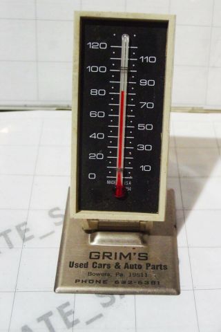 Vintage Desk Desktop Advertising Grims Cars Auto Part Thermometer Bowers Pa