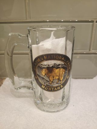 Vintage Illustrated Glacier National Park Montana Glass Mug Wildlife