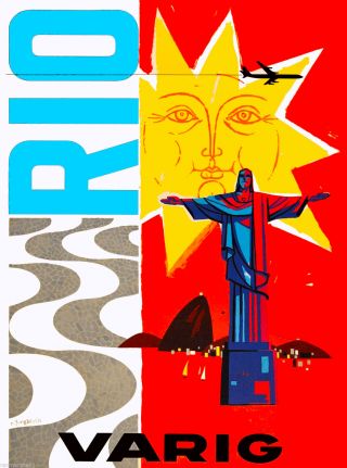 Rio De Janeiro Brazil Varig South America Vintage Travel Poster Advertisement